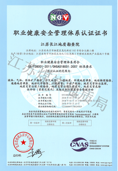 职业健康体系认证证书